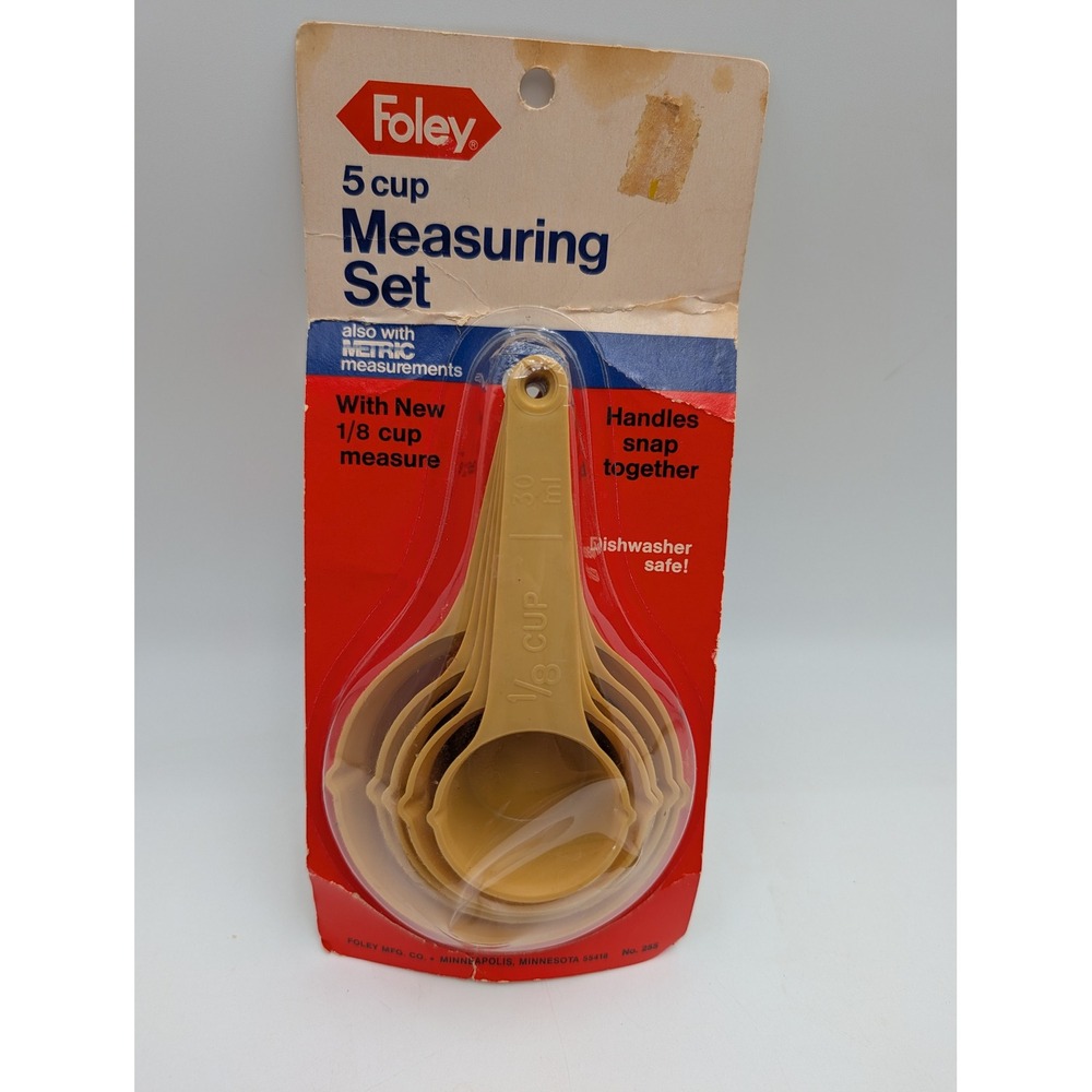 Foley Measuring Cup Set Tan 5 Piece Vintage Snap Handles 255 USA